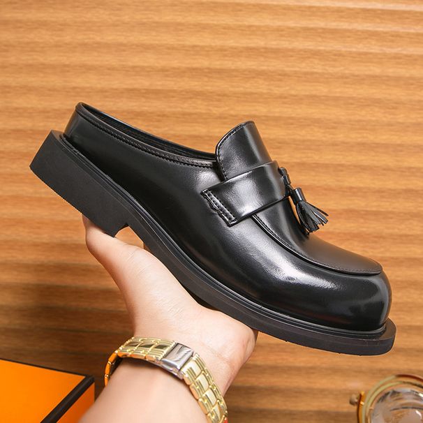 Cross-Border Plus Size Summer New Casual Fashion Men's Half-Slip Shoes Trendy Slip-On Leather Slippers_vogvips.com