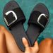 Plus Flat Square Buckle One-Strap Sandals For Women Outdoor Fabric Large Size Beach Slippers_vogvips.com