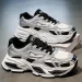 Men's Retro Beige Gray Mesh Chunky Dad Sneakers With Multi Layer Sole For Casual Streetwear Daily Outfit_vogvips.com