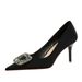 18249-AK83 Style Banquet Thin High Heel Shallow Mouth Pointed Silk Metal Diamond Button Women's Single Shoes_vogvips.com