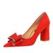 828-H30 Korean Fashion Spring And Autumn New High Thick Heels, Suede, Shallow Mouth, Pointed Bow, Single Shoes For Women_vogvips.com