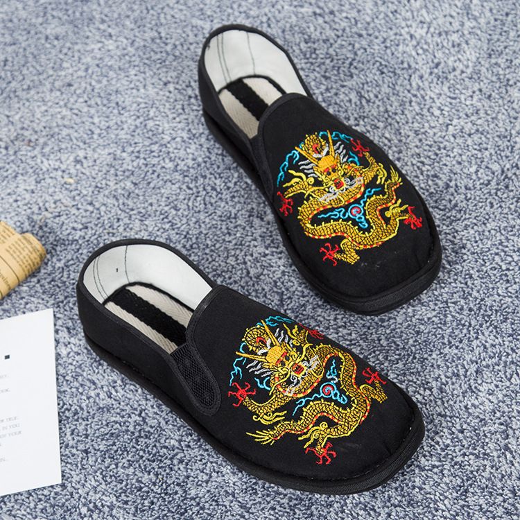 Men Chinese Ethnic Embroidered Slip On Canvas Loafers Breathable Non-Slip Casual Cloth Shoes_vogvips.com
