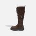 Melard Lace-Up Niche Design Long Women's Riding Height Increasing Slimming Brown Motorcycle Boots Over-the-Knee_vogvips.com