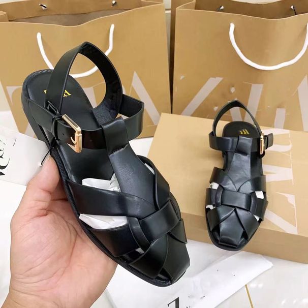 2025 Korean-style Sheepskin Sandals For Women, New Summer Model, Soft-soled, Closed-toe, Casual Roman Shoes, Versatile,_vogvips.com