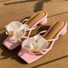 Women's Floral Square Toe Slides - Women's Chunky Heel Open Toe Sandals For Vacation_vogvips.com