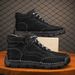 Large Size Men's Leather Boots, Men's Fashion Hand-stitched Ankle Boots Flat-bottomed Lace-up Casual Shoes_vogvips.com