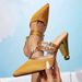 Women's Gold High-heeled Sandals Square Buckle Decoration Simple Pointy Shaped Heel Shoes_vogvips.com