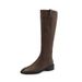 Plus Size Genuine Leather Brown Riding 2024 Autumn Winter Fleece Lined Over-the-Knee High Boots Women Flat Versatile_vogvips.com
