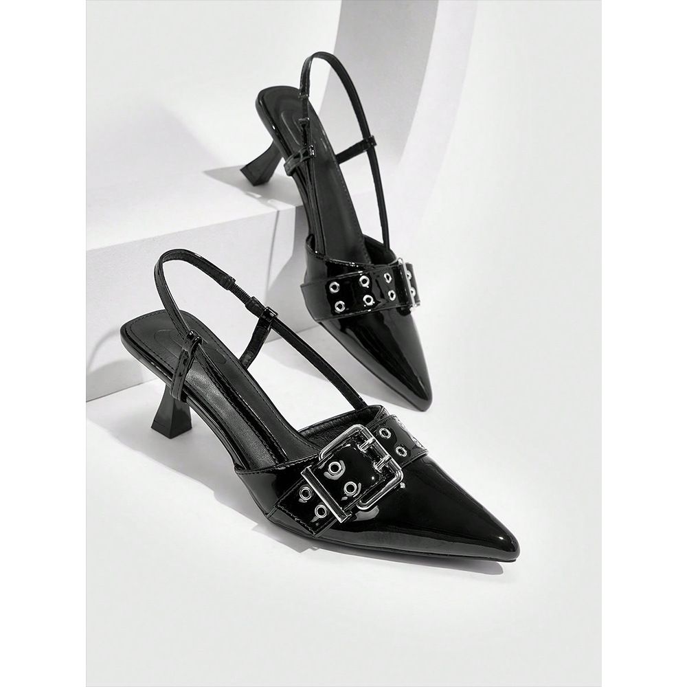 Large Size Fashion Pointed Shallow Mouth Metal Rivet Side Empty Sexy Bun Head Back Empty Low Heel Sandals For Women_vogvips.com