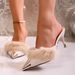 Autumn High Heeled Furry Fashion Slippers For Women Plus Size 43 Stiletto Heel Open Toe Pointed Toe Casual Sandals_vogvips.com