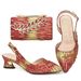 Pointy mid-heel sandals with leaf decoration hand bag dinner bag shoes bag set fashion everything_vogvips.com
