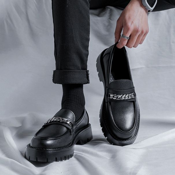 2025 New Spring Chain Loafers For Men With Sole And Thick Heel, British Style Small Leather Shoes 18621-R_vogvips.com
