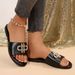 Women's Fashionable Slippers Round Toe Flat Sandals Solid Color Metallic Decoration Classic And Versatile Shoe_vogvips.com
