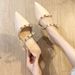 Muller High Heels, Pointed Toe, Thick Heel, Toe Cap, One-leg Mid-heel, Nude Color Rivets, Outwear Half Slippers For Women With Skirt_vogvips.com