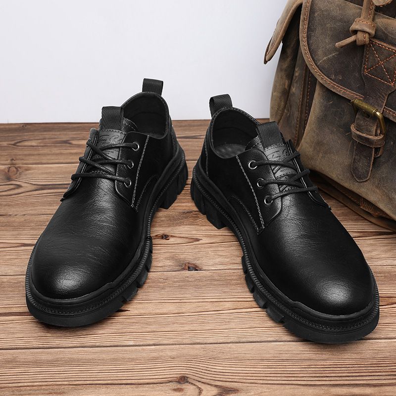 Men's Shoes Spring Men's Small Leather Shoes Inner Height Increase 6 Cm Retro Style British Men's Casual Shoes Low Top Shoes_vogvips.com