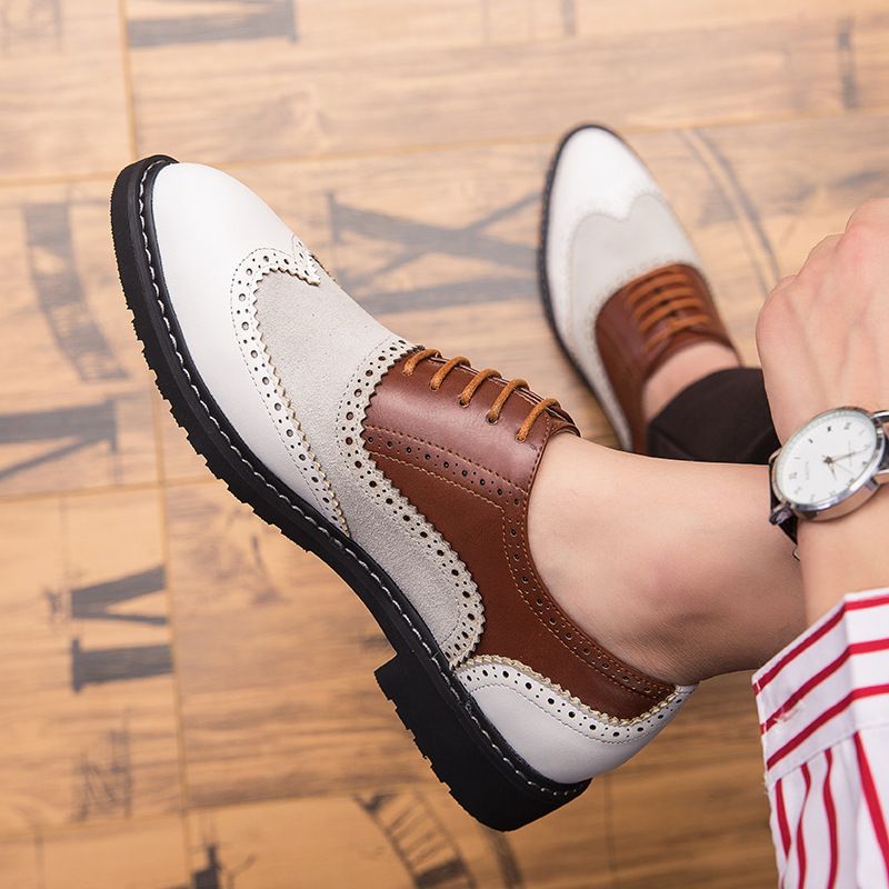 Brock leather shoes men carved British retro men's shoes matching color casual increase_vogvips.com
