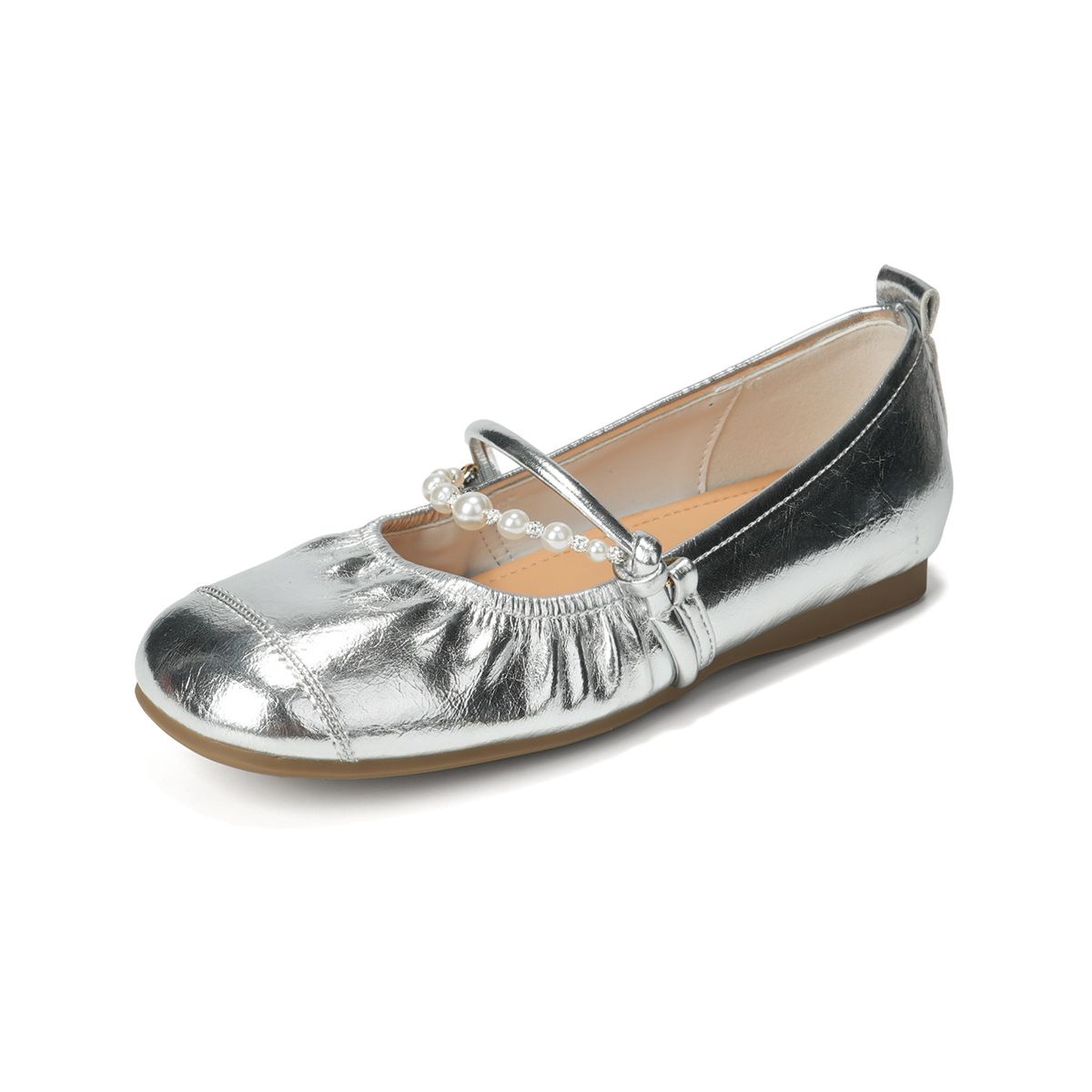 French Stunning Mary Jane Shoes Inner Height Increase Autumn Flat Ballet Shoes Silver Single Shoes Women_vogvips.com