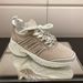 Pink White Color-Blocked Fashionable Women's Thick-Soled Dad Shoes With Fly-Knit Straps, Height-Increasing Sneakers For_vogvips.com