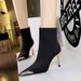 Elegant Stiletto Ankle Boots For Women - Stretch Lycra Pointed Toe With Metallic Accents, High Heel (8cm+), Fashionable Party Boots For Fall & Winter_vogvips.com