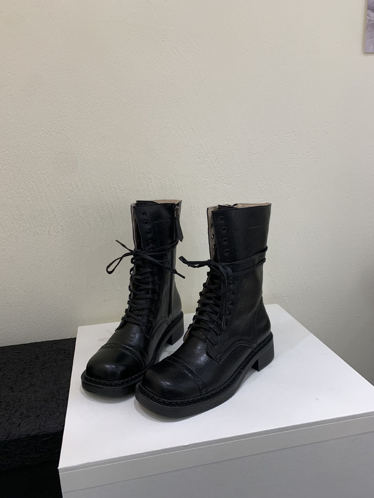 Chunky Heel French British Style Lace-up Martin Boots For Women 2025 Autumn New Model_vogvips.com