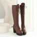 Women's High Side Zipper Long Tube Lace-up Chunky Heel Martin Boots Plus Size Shoes_vogvips.com