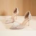6692X-201 Floral Strap High Heels Women's Wedding Elegant Sequin Pointed Toe Stiletto Hollow Single Shoes_vogvips.com