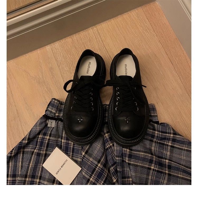 Grape Mom's Style Women's White Canvas Shoes Lace-Up round Toe Thick Sole 7cm Autumn Winter_vogvips.com