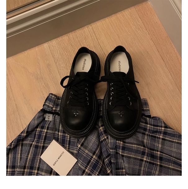 Grape Mom's Style Women's White Canvas Shoes Lace-Up round Toe Thick Sole 7cm Autumn Winter_vogvips.com