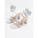 Snake-like Twist Rhinestone Open-toed Sandals For Women With Chunky Silver Strappy Heels_vogvips.com