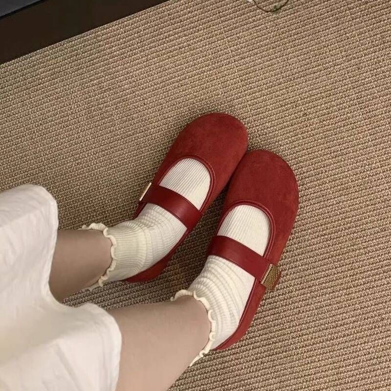Suede Soft-soled Round-toe Shallow Single New Vintage French Gentle Fairy Mary Jane Shoes, Ballet Flats_vogvips.com