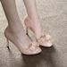 French Bow Fashion High New Shallow Mouth Thin Heels Temperament Round Toe Lace Hollow Single Shoes Women S_vogvips.com