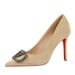 8353-K202 Women's High Heels With Thin Heel, Suede, Rhinestone V-Clasp, Pointed Toe, Shallow Design, Comfortable For_vogvips.com