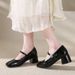 Red French Square Head Light Mouth Thick Heel Single Shoes Women's Skirt Retro Height-increasing Mary Jane Shoes_vogvips.com