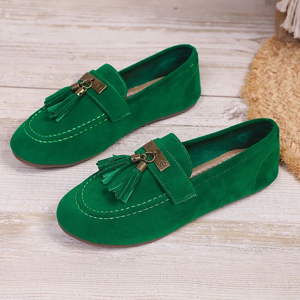 SHLIANG Loafers Slip On Tassels Driving Walking Anti Large Size Square Toe Suede Moccasins Flat Shoes For Women_vogvips.com