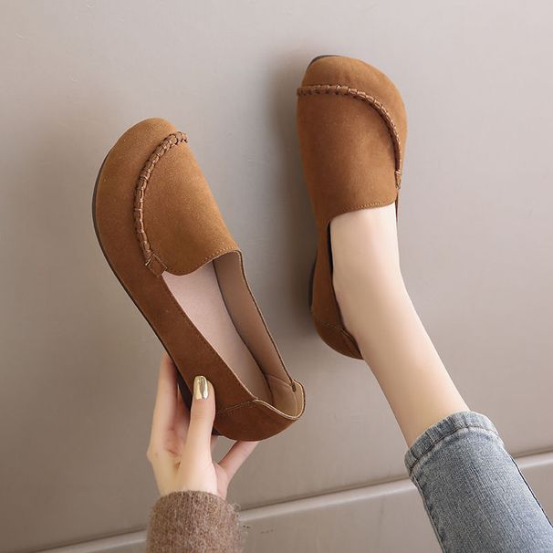 Single Women Lazy One Pedaling 2025 New Spring And Autumn Season Set Wide Fat Foot Dou Le Fu Shoe Shallow Mouth Small_vogvips.com