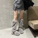 Furry Snow Boots For Women Winter 2024 New Style Warm Mid-Calf Cross Strap Rivet Non-Slip Cotton Shoes Low Heel_vogvips.com