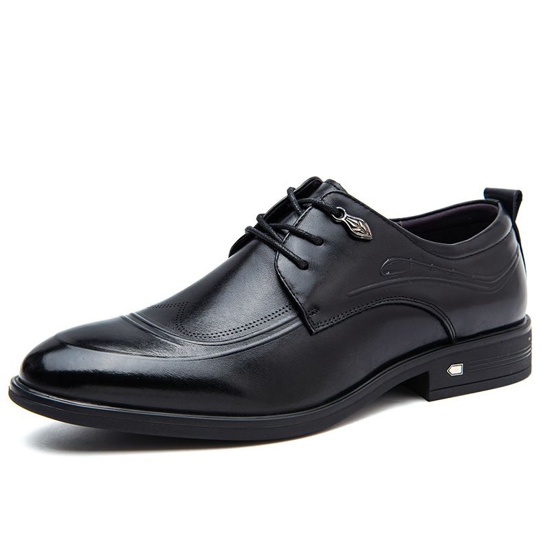 Euro Step 【】Business Formal Genuine Leather Casual Breathable Men's Brogue British Korean Style Groom Wedding Shoes_vogvips.com