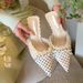 French Polka Dot High Heels Women's Shoes Spring Green Velvet Lace Bow Pointed Toe Stiletto Heel Closed Toe Mules_vogvips.com