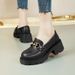 Black Leather Women's Shoes With Patent Leather Platform Sole, Thick Sole, Height-increasing, Chunky Heel, Work Shoes, Large Size_vogvips.com