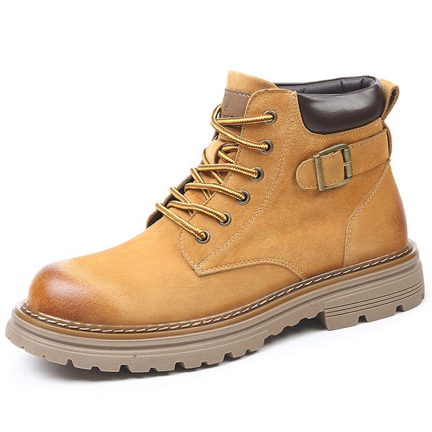 Men's Martin Trendy Autumn Genuine Leather Outdoor Hiking Yellow High-top British Work Boots_vogvips.com