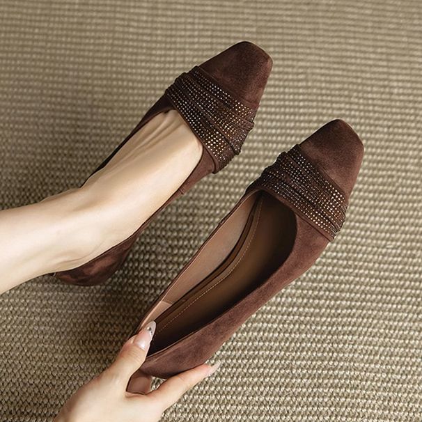 Spring Summer Chunky Heel Genuine Leather Shallow Women's Fashionable And Versatile Square Toe All-season Single Shoes,_vogvips.com