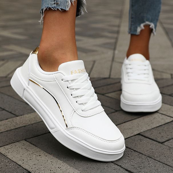 Casual White Wom S Sneakers Chic Silver Trim Soft Lining Non Slip New Minimalist Design PU Leather Skate Shoes For_vogvips.com