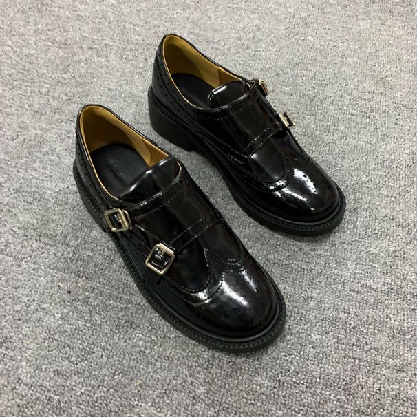 British Style Exquisite Carved Baroque Single Shoes Thick Heel Small Leather Shoes Loafers_vogvips.com