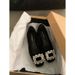 Elegant Women's Shallow-cut Shoes With Rhinestones, 2025 New Spring/autumn Versatile Square-toed Flat Loafers_vogvips.com
