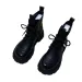 Black Smooth Leather Platform Combat Ankle Side Zipper Lace Up Chunky Lug Sole Short Boots For Women_vogvips.com