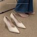 French-style High-heeled Women, Thin Heels In Apricot Color, Suitable Pairing With Dresses Cheongsams, Fairy-like,_vogvips.com