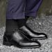 HPIOPL Men's Brogue Derby Shoes - Japanese-Inspired Square Toe Design With Wood Grain PU Leather & Rubber Sole_vogvips.com