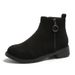 2024 Autumn Winter New Large Size Britih Style Chunky Heel Suede Women' Metal Round Buckle Side Zipper Warm Short_vogvips.com