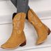 New Martin Shoes Fashionable Thick Heel Pointed Plus Size Embroidered Women's Boots_vogvips.com