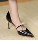 Patent Leather High Heels Pearl Strap Wholesale French Style Open Toe Stiletto Pointed Toe Closed Toe Women's Shoes_vogvips.com
